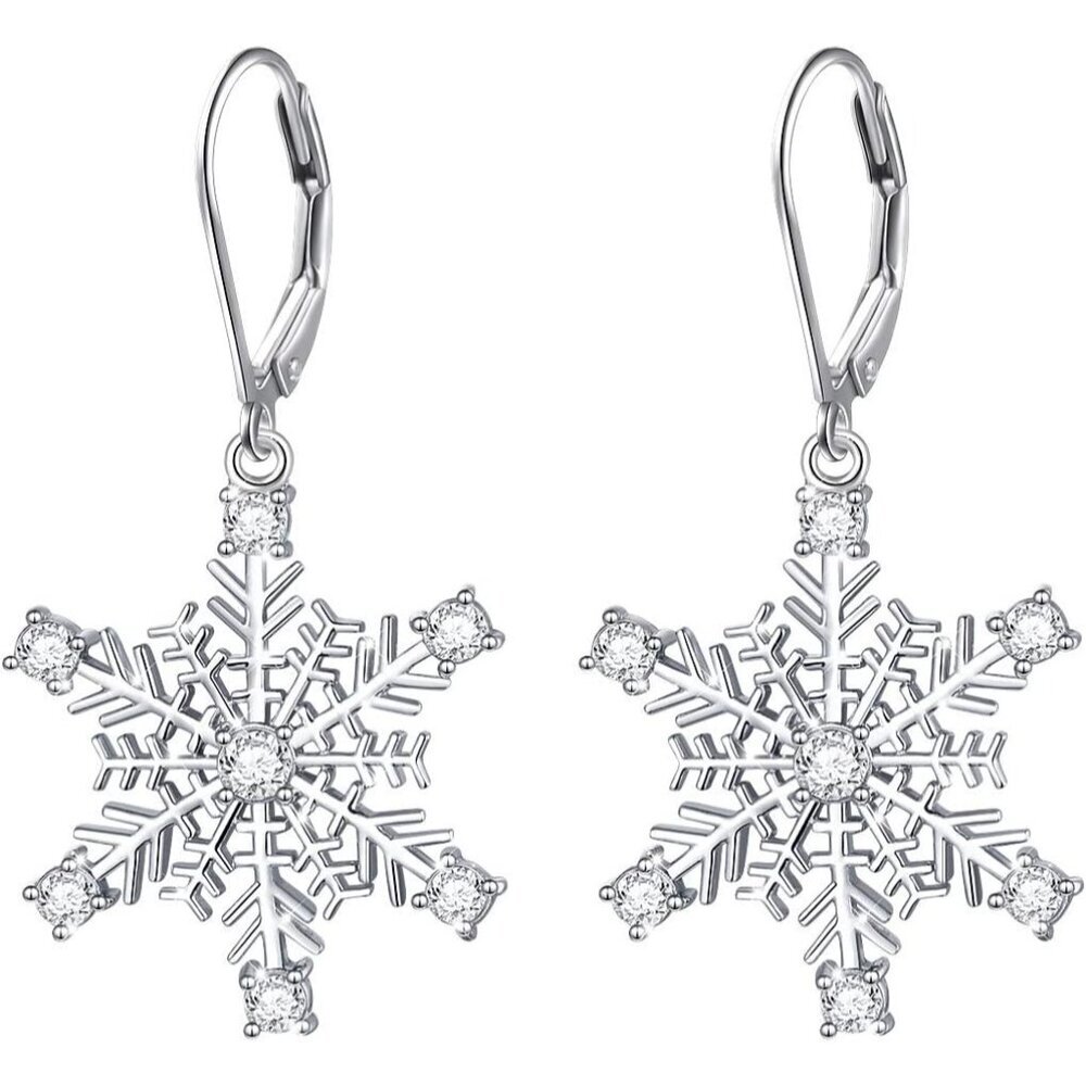 S925 Sterling Silver Snowflake Necklace Earrings Bracelet Ring Set for Women Jew